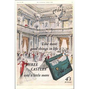 1957 Three Castles Cigarettes Vintage Print Ad Ballroom Dancing Wall Art Decor
